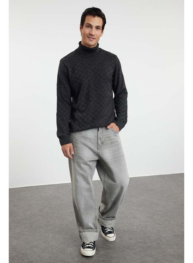 trendyol Anthracite Men's Turtleneck Textured Knitwear Sweater - Image 1