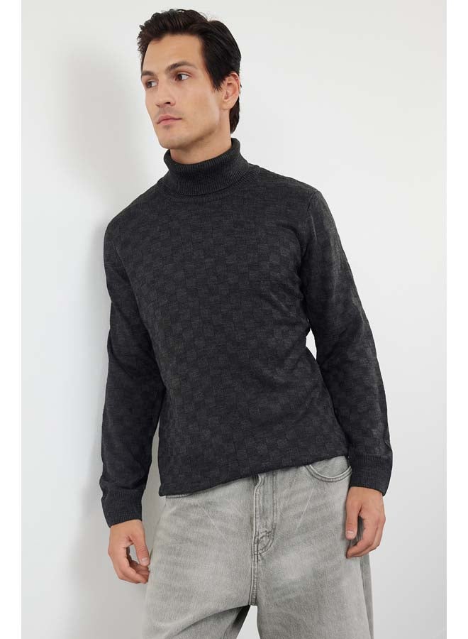 trendyol Anthracite Men's Turtleneck Textured Knitwear Sweater - Image 2