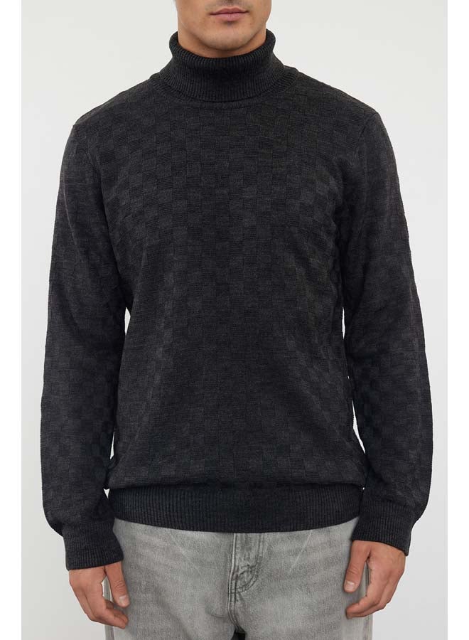 trendyol Anthracite Men's Turtleneck Textured Knitwear Sweater - Image 3