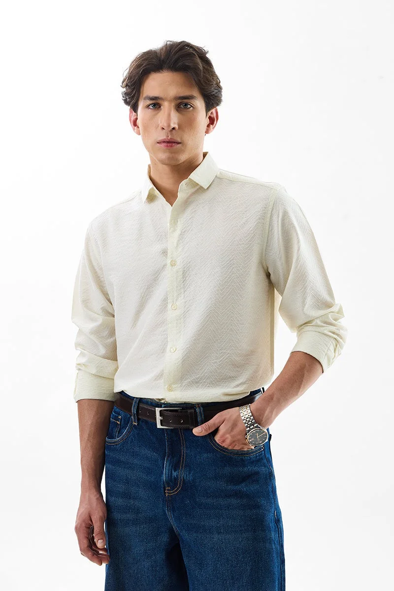 سنيتش Off White Textured Long Sleeve Slim Fit Luxe Shirt