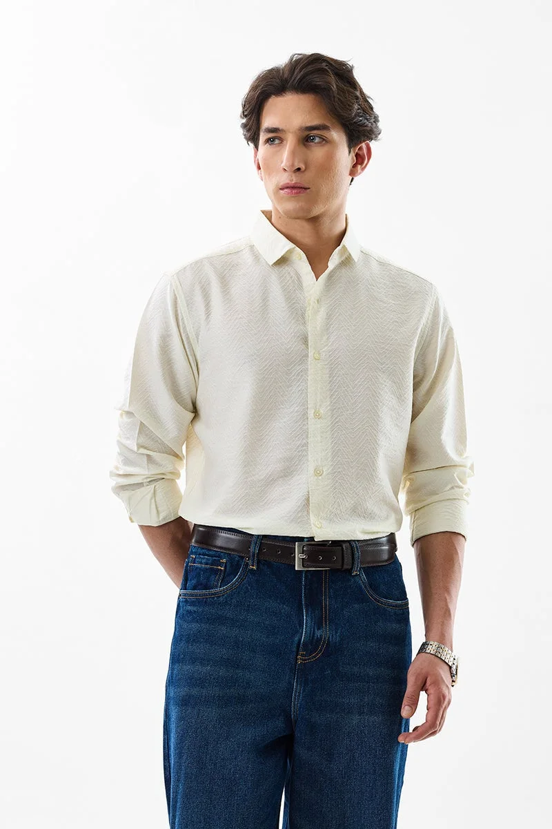 سنيتش Off White Textured Long Sleeve Slim Fit Luxe Shirt