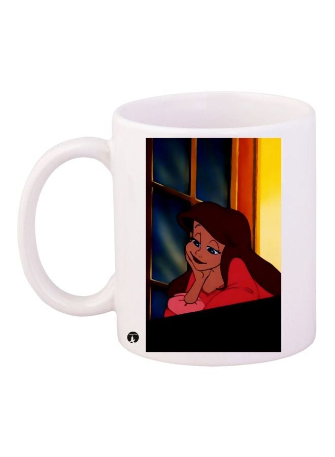 RYN Cartoon Character Printed Coffee Mug White/Black/Brown 11ounce