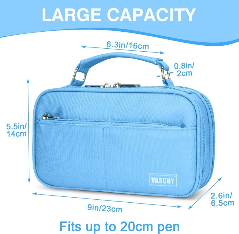 VASCHY Pencil Case, Aesthetic Kawaii Large Pencil Pouch Stationary Pencil Bag/Box for Preppy Middle School College Students, Pen Organizer Holder School Supply Blue - Image 2