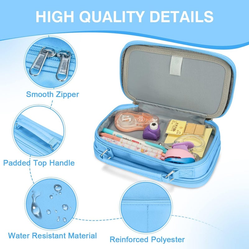 VASCHY Pencil Case, Aesthetic Kawaii Large Pencil Pouch Stationary Pencil Bag/Box for Preppy Middle School College Students, Pen Organizer Holder School Supply Blue - Image 4