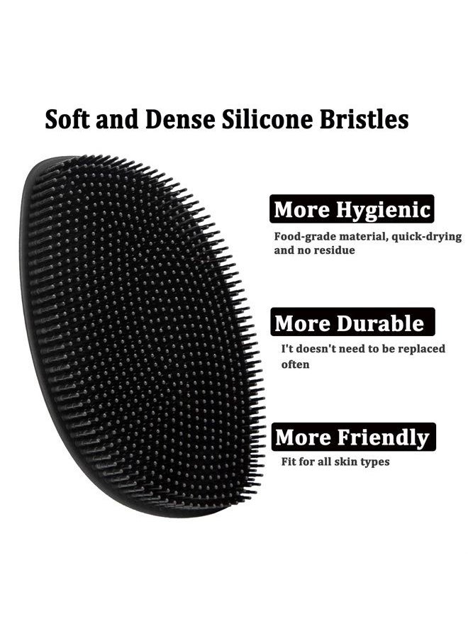 HieerBus Silicone Body Scrubber Flat Shower Brush Gentle Exfoliating and Massage,Long Bristles Lathers Well and More Hygienic Than Traditional Loofah 1 Pack (Black)  - Image 1