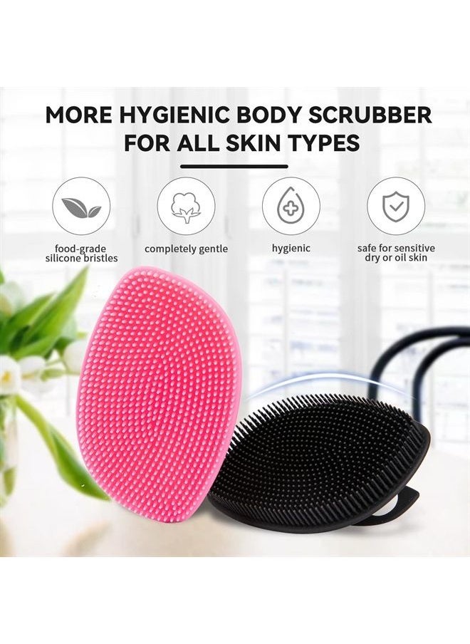 HieerBus Silicone Body Scrubber Flat Shower Brush Gentle Exfoliating and Massage,Long Bristles Lathers Well and More Hygienic Than Traditional Loofah 1 Pack (Black)  - Image 2