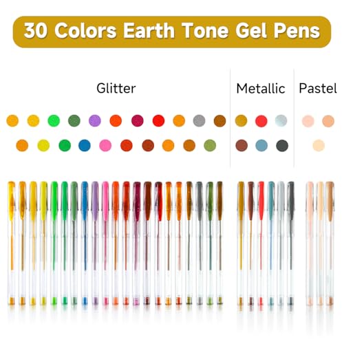 Shuttle Art 60 Pack Earth Tone Gel Pens 30 Brown Earth Tone Gel Pens with 30 Refills for Adults Coloring Books Journaling Drawing Nature Landscapes Animals Scenes - Image 3