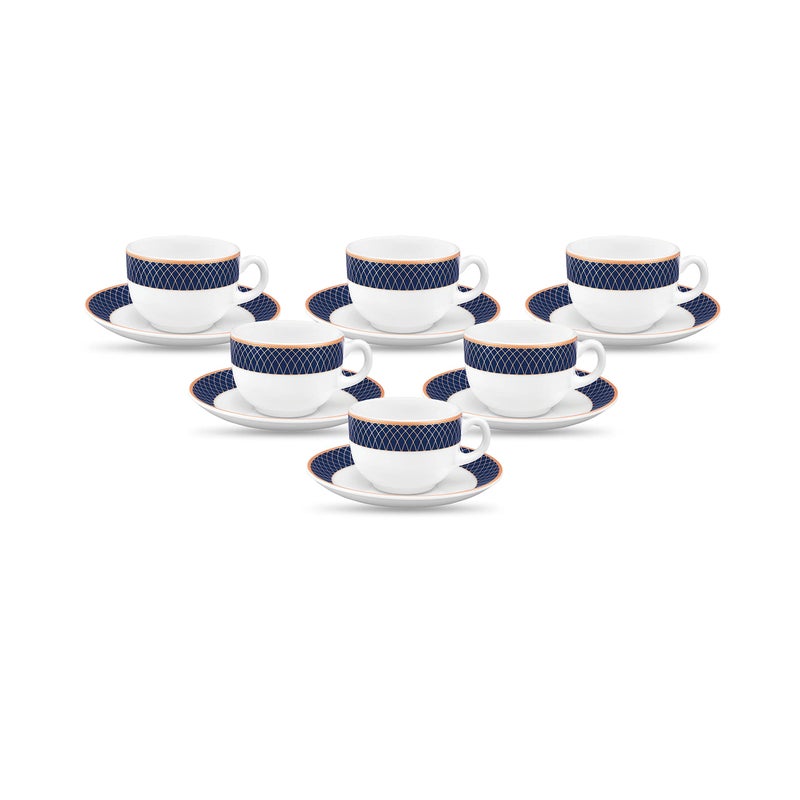 La Opala Diva, Sovrana Collection, Opal Glass Cup & Saucer Set 12 pcs, Regent Blue, White - Image 5