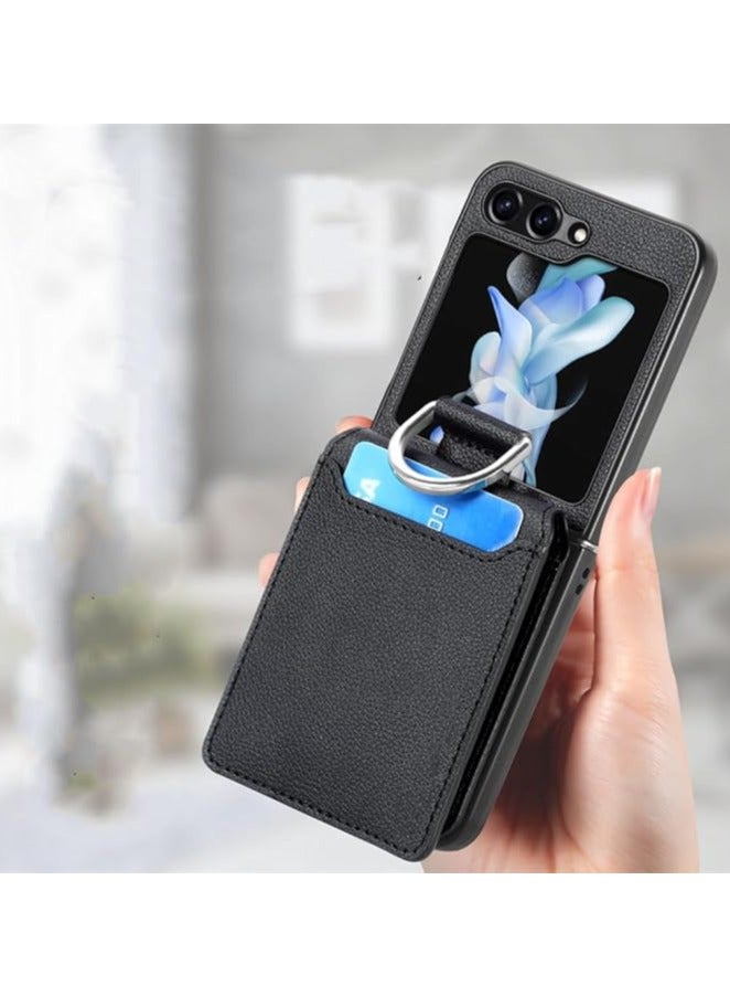 AROAQ For Samsung Z Flip 5 Leather Wallet Bag Case for Samsung Galaxy Z Flip 5 Flip5 Zflip5 Card Slot Finger Ring Bag - Image 1