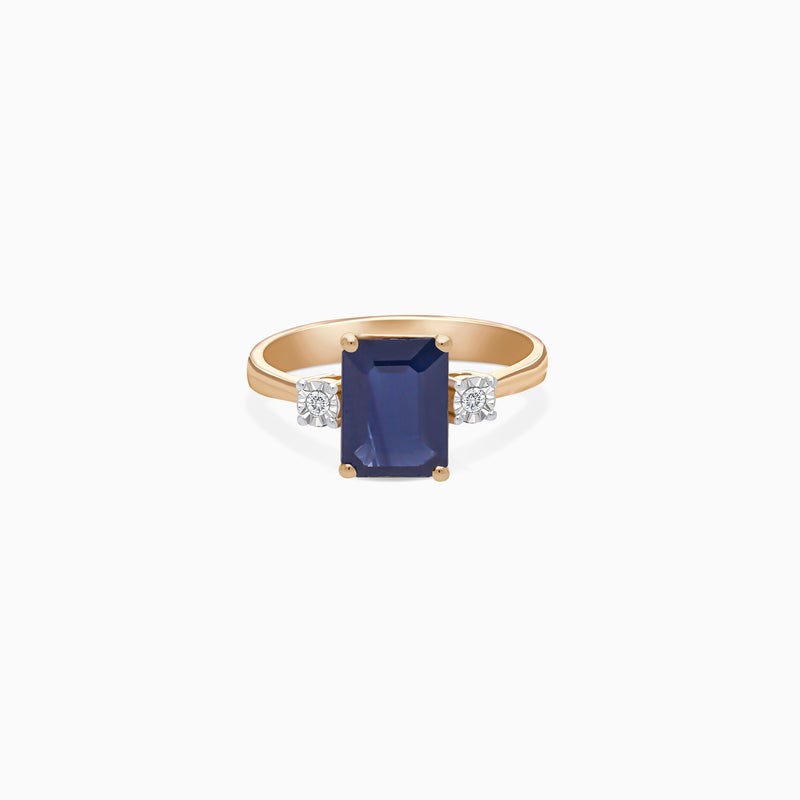 Jawhara Jewellery خاتم من الذهب الوردي عيار 18 للنساء، حجر ياقوت أزرق مقصوص على شكل زمرد ودياموند طبيعي لامع دائري، مجموعة كلاسيكية فاخرة من المجوهرات، خاتم بيان أنيق من جوهرة للمجوهرات - Image 1