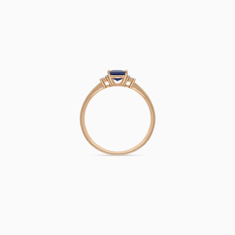 Jawhara Jewellery خاتم من الذهب الوردي عيار 18 للنساء، حجر ياقوت أزرق مقصوص على شكل زمرد ودياموند طبيعي لامع دائري، مجموعة كلاسيكية فاخرة من المجوهرات، خاتم بيان أنيق من جوهرة للمجوهرات - Image 3