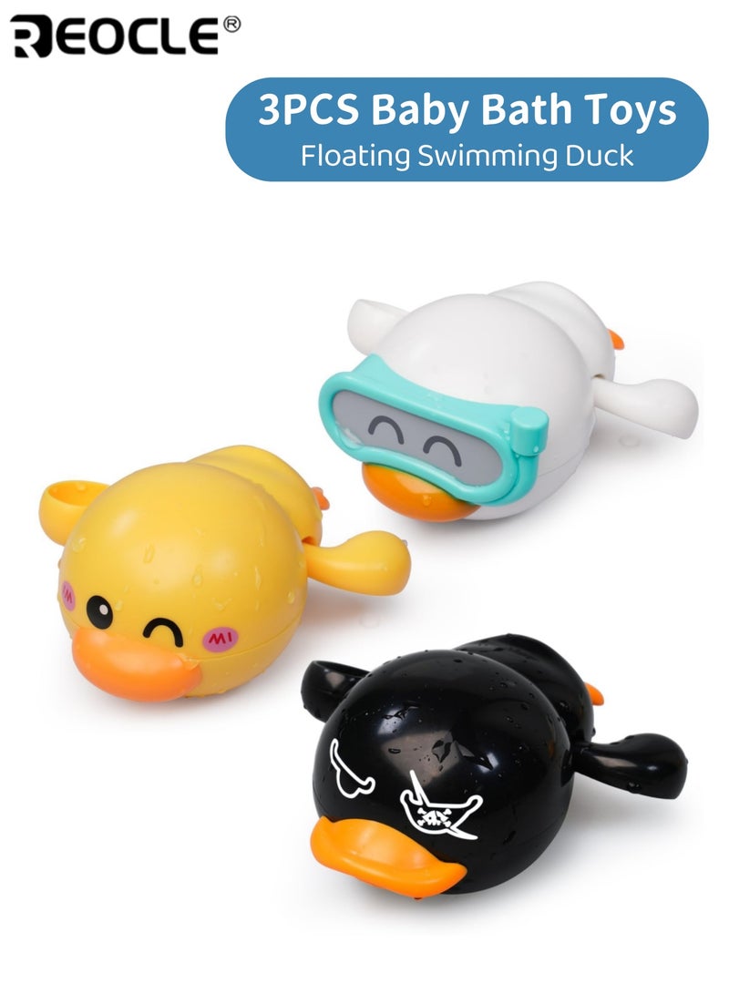 REOCLE 3PCS Wind Up Duck Baby Bath Toy with Floating Pool Games Safe Non-Toxic Swimming Water Toys Ideal for Bathtub Pool & Summer Water Play for Toddlers 1-3 Years Old Boys and Girls - Image 1