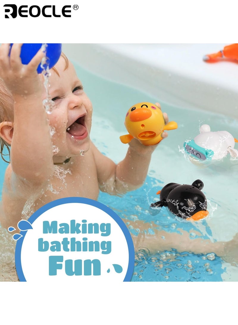 REOCLE 3PCS Wind Up Duck Baby Bath Toy with Floating Pool Games Safe Non-Toxic Swimming Water Toys Ideal for Bathtub Pool & Summer Water Play for Toddlers 1-3 Years Old Boys and Girls - Image 2