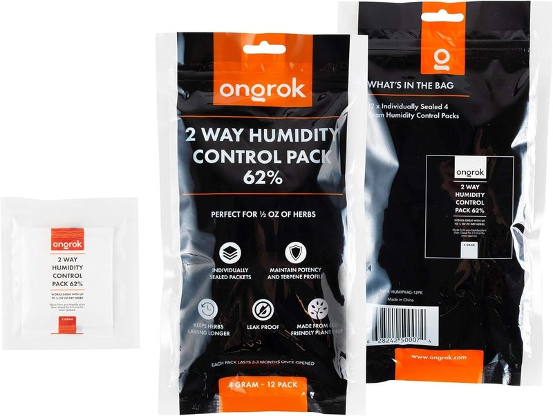 ONGROK 4 Gram, 2 Way Humidity Control Packets, 62% RH, 12 Pack, Each Pack Good for up to 1/2 oz - Image 1