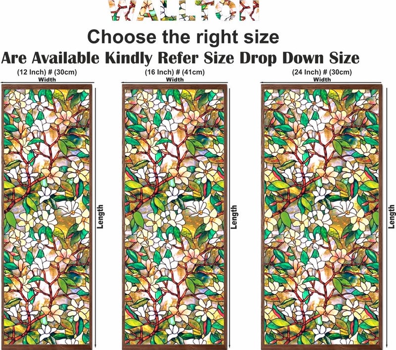 WALLTON Self Adhesive Window Film Vinyl Frosted Privacy Glass Film Decorative Sticker Wallpaper Sheet for Glass Door, Bathroom, Home, Window.(Green Flowe, 16x48 Inch) - Image 2