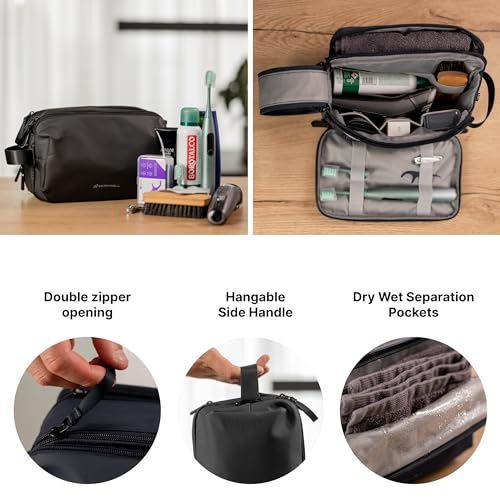 Carrywell (Not Made In China) Toiletry Travel Bag For Men, Shaving Kit, Waterproof Organizer and Dopp Kit, Interior Compartments and Pockets For Toiletries and Accessories (Black) - Image 2