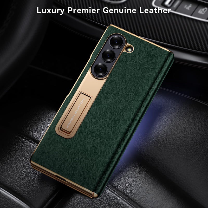 Kalernd for Samsung Galaxy Z Fold 6 Phone Case,Luxury Premier Genuine Leather,Full Body Hinge Protection,Built-in Screen Protector,Kickstand Slim Protective Cover for Galaxy ZFold 6 (Green) - Image 2