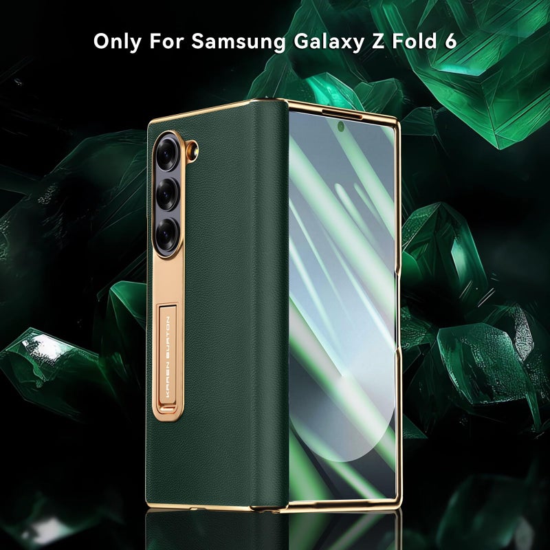 Kalernd for Samsung Galaxy Z Fold 6 Phone Case,Luxury Premier Genuine Leather,Full Body Hinge Protection,Built-in Screen Protector,Kickstand Slim Protective Cover for Galaxy ZFold 6 (Green) - Image 3