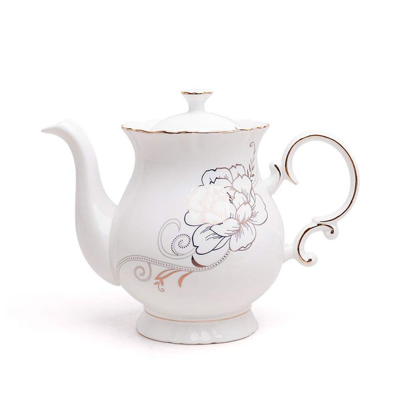Jomop European Style Ceramic Flower Teapot Coffee Pot Water Pot Porcelain Gift Large 5.5 Cups (1, White) - Image 1