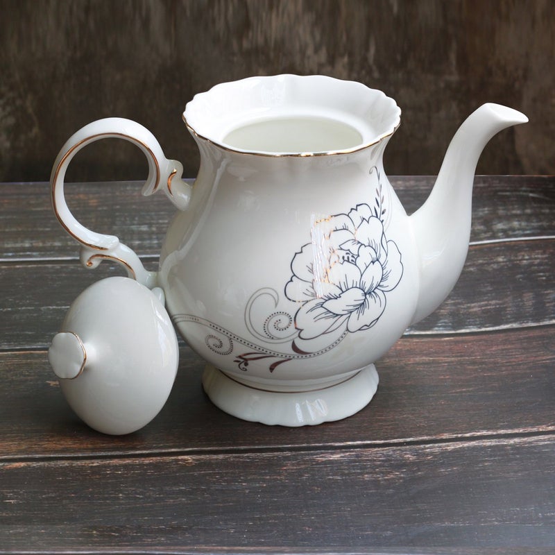 Jomop European Style Ceramic Flower Teapot Coffee Pot Water Pot Porcelain Gift Large 5.5 Cups (1, White) - Image 5
