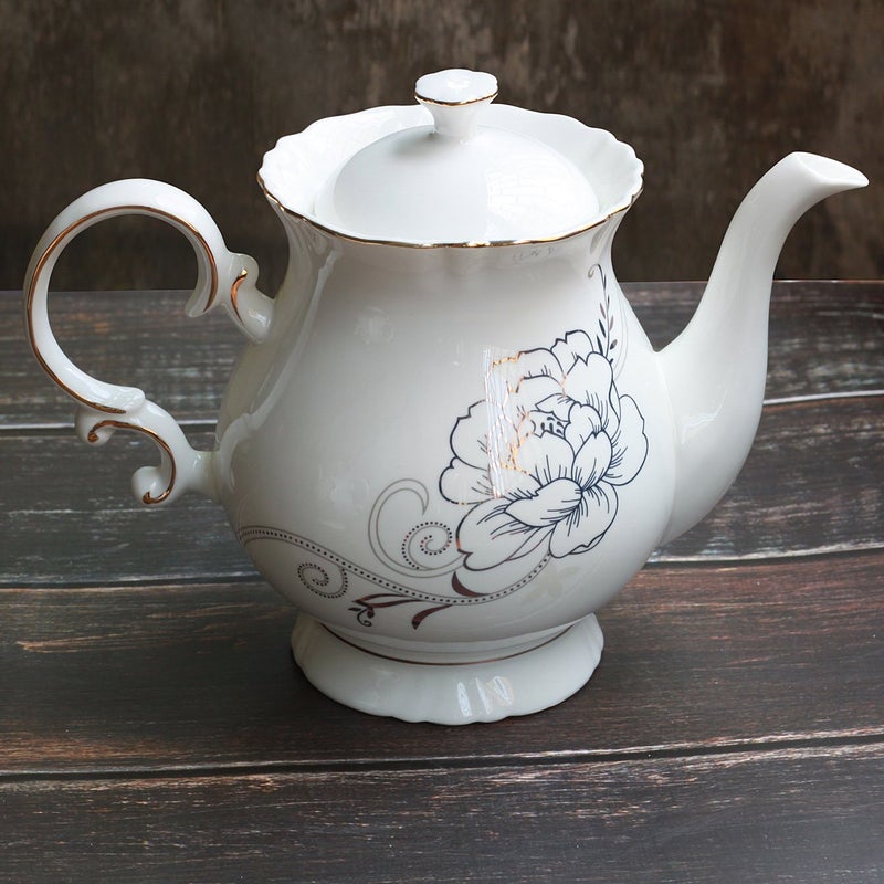 Jomop European Style Ceramic Flower Teapot Coffee Pot Water Pot Porcelain Gift Large 5.5 Cups (1, White) - Image 4