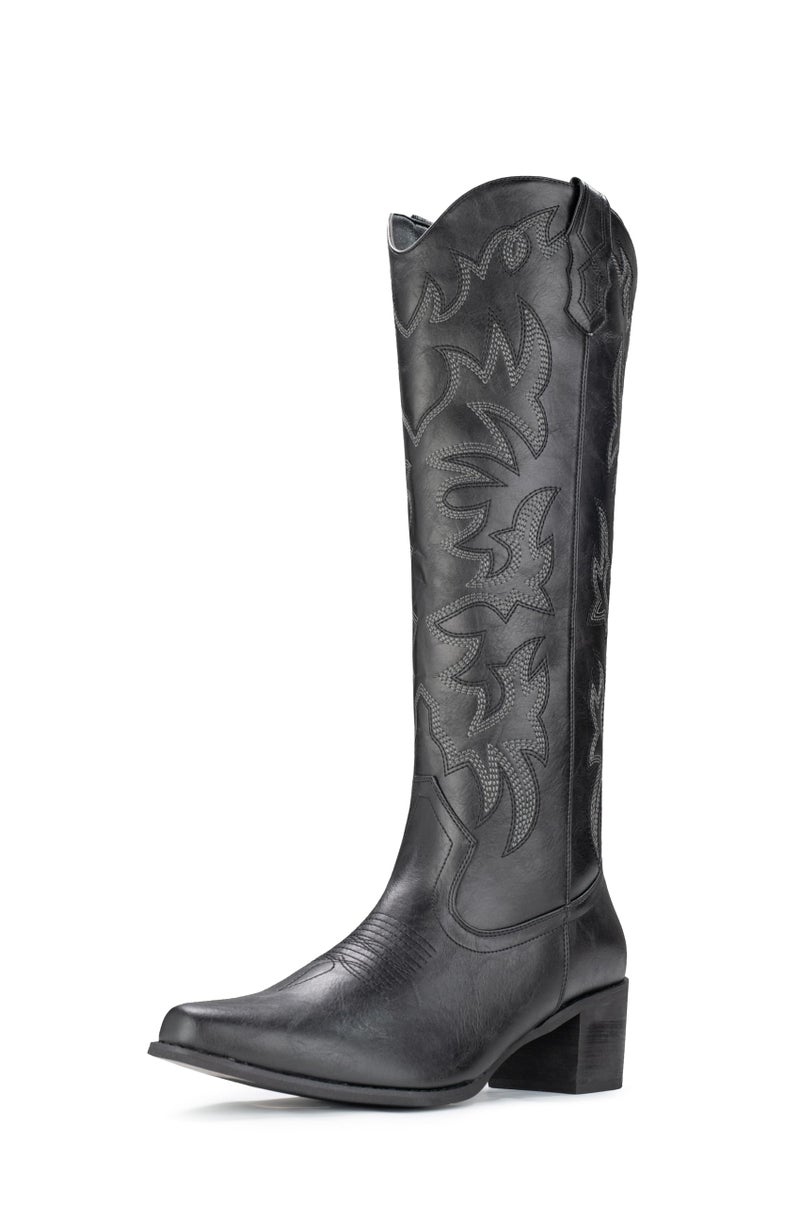 IUV Cowboy Boots For Women Knee High Western Cowgirl Boots Snip Toe Side Zipper Chunky Heel - Image 1