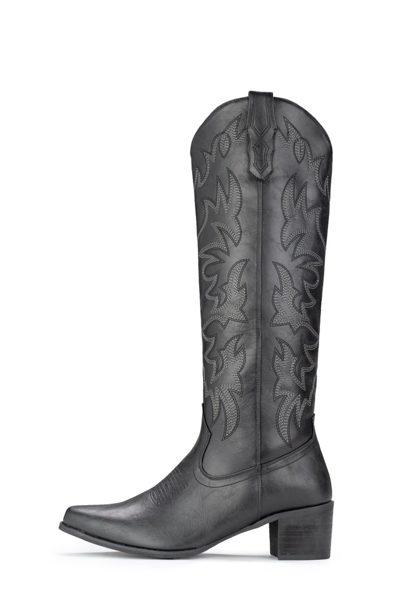 IUV Cowboy Boots For Women Knee High Western Cowgirl Boots Snip Toe Side Zipper Chunky Heel - Image 5