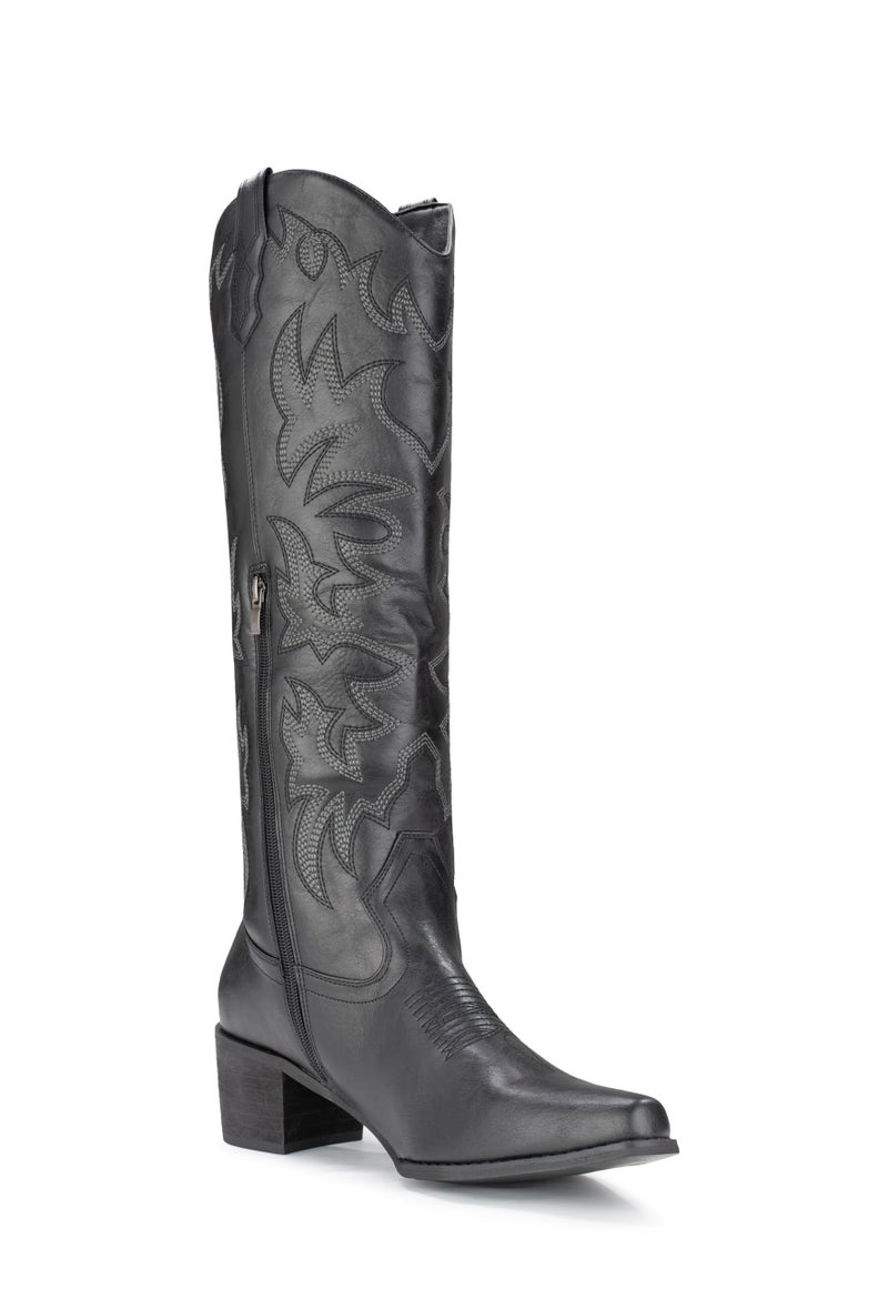 IUV Cowboy Boots For Women Knee High Western Cowgirl Boots Snip Toe Side Zipper Chunky Heel - Image 4