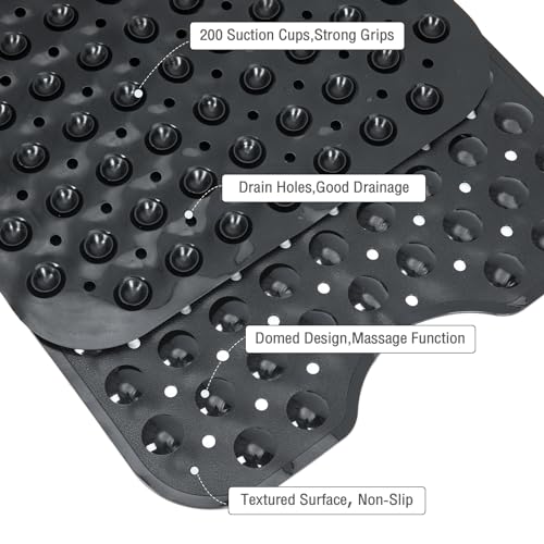 Naoloture Extra Long Black Bathtub Mat Non Slip, Soft Bath Mat for Tub 40 x 16 Inch Full Size, Bath Tub Shower Mats for Bathroom Floor with Big Suction Cups and Drain Holes, Easy Washable, BPA Free - Image 4