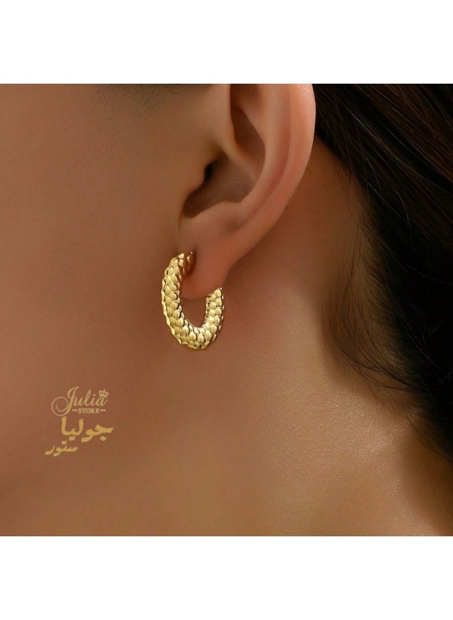 Julia Store 18K Gold Plated 316L Stainless Steel Chunky Hypoallergenic Gold Lightweight Click-Top Hoop Earrings for Women  - Image 3