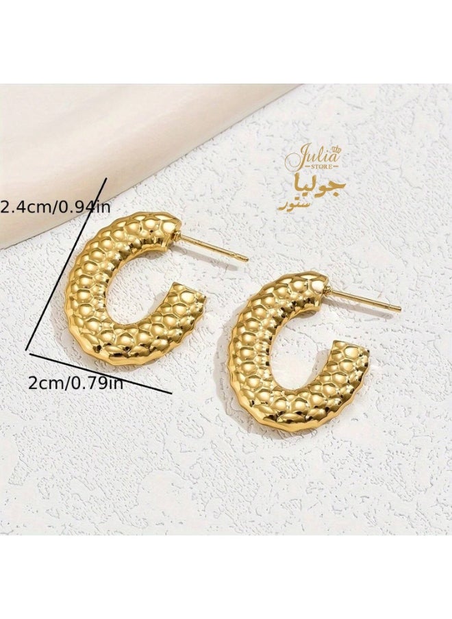 Julia Store 18K Gold Plated 316L Stainless Steel Chunky Hypoallergenic Gold Lightweight Click-Top Hoop Earrings for Women  - Image 4