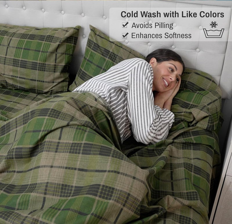 RUVANTI Flannel Sheets Full Size - 100% Cotton Double Brushed Bed Sheets Set, Deep Pockets 16 Inches, All Seasons Breathable & Extra Soft Full Sheets, Warm & Cozy, 4 Piece, DNA Plaid - Image 5