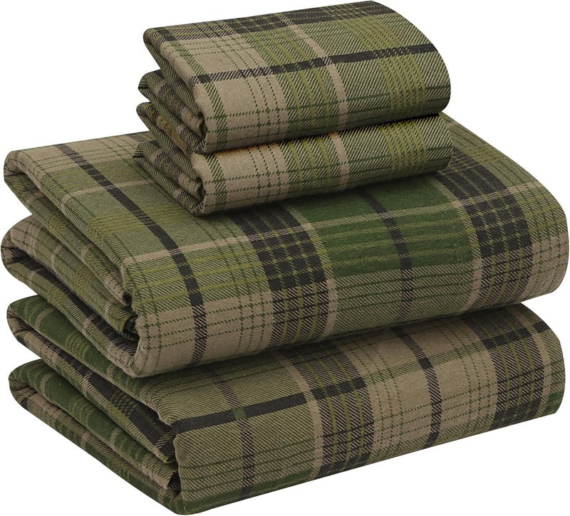 RUVANTI Flannel Sheets Full Size - 100% Cotton Double Brushed Bed Sheets Set, Deep Pockets 16 Inches, All Seasons Breathable & Extra Soft Full Sheets, Warm & Cozy, 4 Piece, DNA Plaid - Image 1