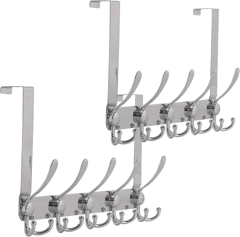 Encozy Over The Door Hooks,Coat Rack for Hanging Clothes Hat Towel (Heavy Duty Silver 2pcs) - Image 1
