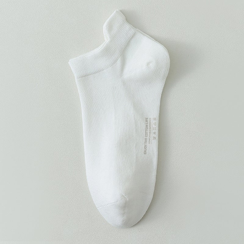 Socks Mens Summer Pure Cotton Shallow Mouth Mens Short Socks Deodorant Sweat Absorbing Breathable Low Top Short Tube Spring and Autumn Tilt Boat Socks Trendy Crescent White - Image 1