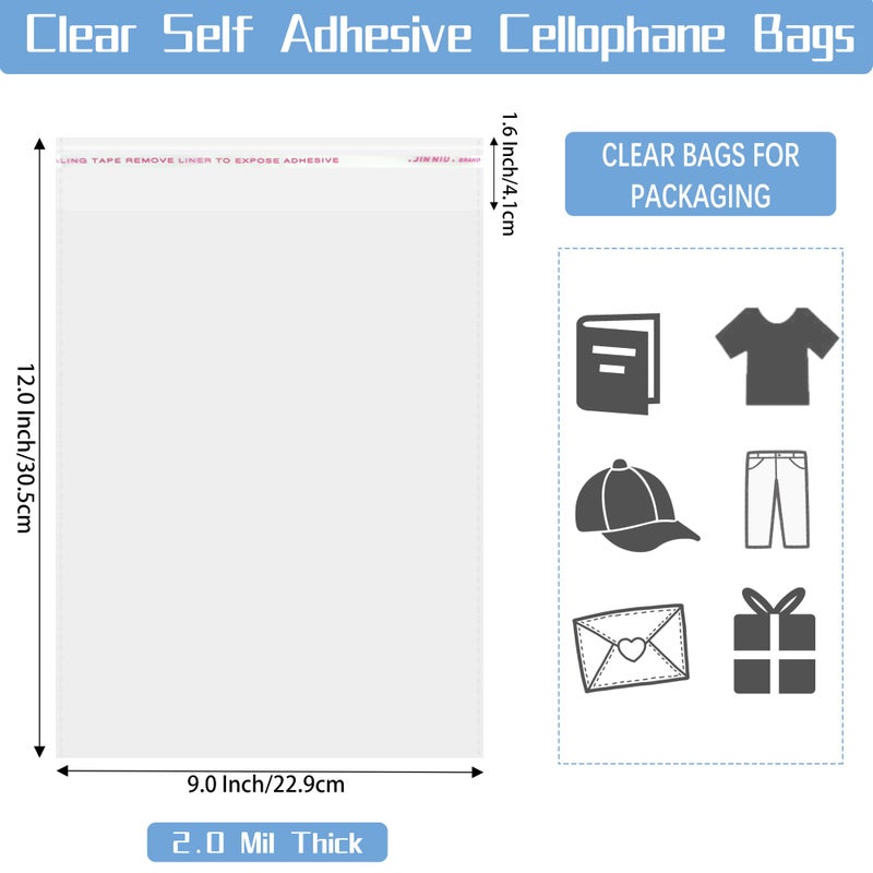 Qoiuso 9X12 Inch Self-Sealing Clear Plastic Shipping Bags For Clothes  100 Pack Opp Poly Cellophane Packaging Bags With Reinforced Edges For Small Business Garment Storage & Mailing - Image 2