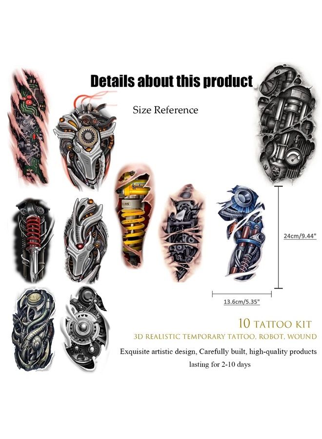 ROARHOWL Very cool machine 3D realistic fake tattoos，wound robot makeup Temporary Tattoos for men women (Design 5)