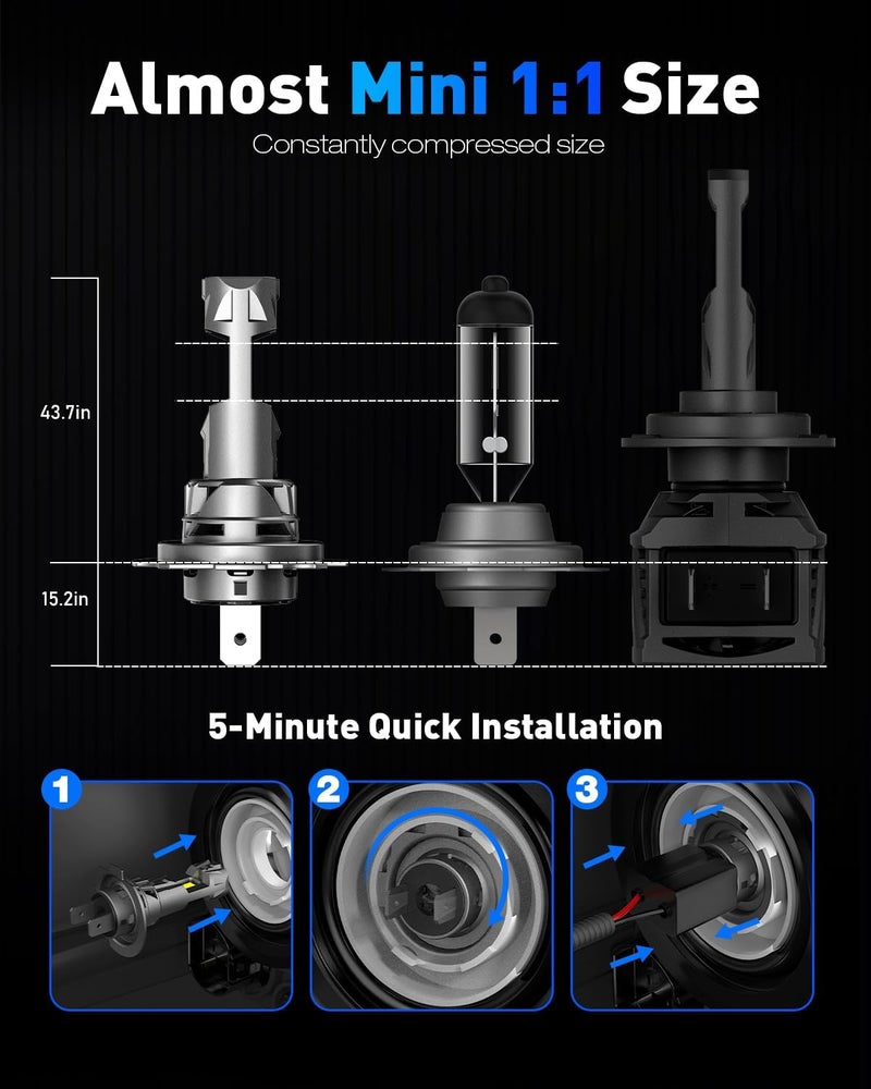 NOVSIGHT H7 LED Headlight Bulb - 27000LM 1:1 Size H7 Headlight Bulb, 600% 6500K Cool White Super Bright Conversion Kit, Plug and Play,IP68 Waterproof,Pack of 2 - Image 3