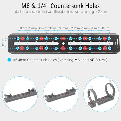YUEOCT 230mm/9.05" Telescope Rail Bar Vixen Style Dovetail Mounting Plate, with M6 1/4" 3/8" Camera Screw for Telescope Saddle Mount Base OTA Equatorial Head Tripod Adapter Sky Astrophotography - Image 4