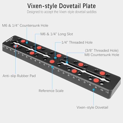 YUEOCT 230mm/9.05" Telescope Rail Bar Vixen Style Dovetail Mounting Plate, with M6 1/4" 3/8" Camera Screw for Telescope Saddle Mount Base OTA Equatorial Head Tripod Adapter Sky Astrophotography - Image 2