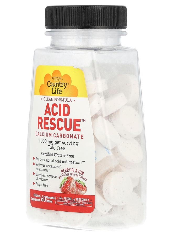 Country Life Acid Rescue Calcium Carbonate Berry 1000 mg 60 Chewable Tablets (500 mg per Tablet)  - Image 2
