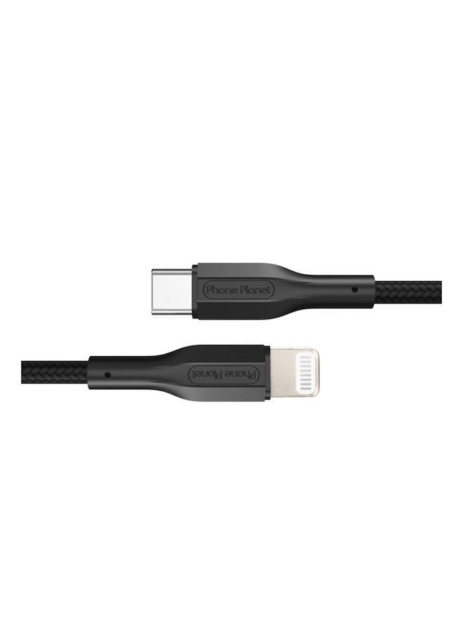 USB-C to Lightning cable, 1 meter long, reliable performance and fast connection, Black color