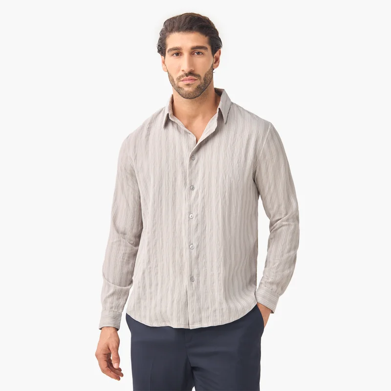 ايكونيك Iconic Regular Fit Striped Collared Shirt with Long Sleeves