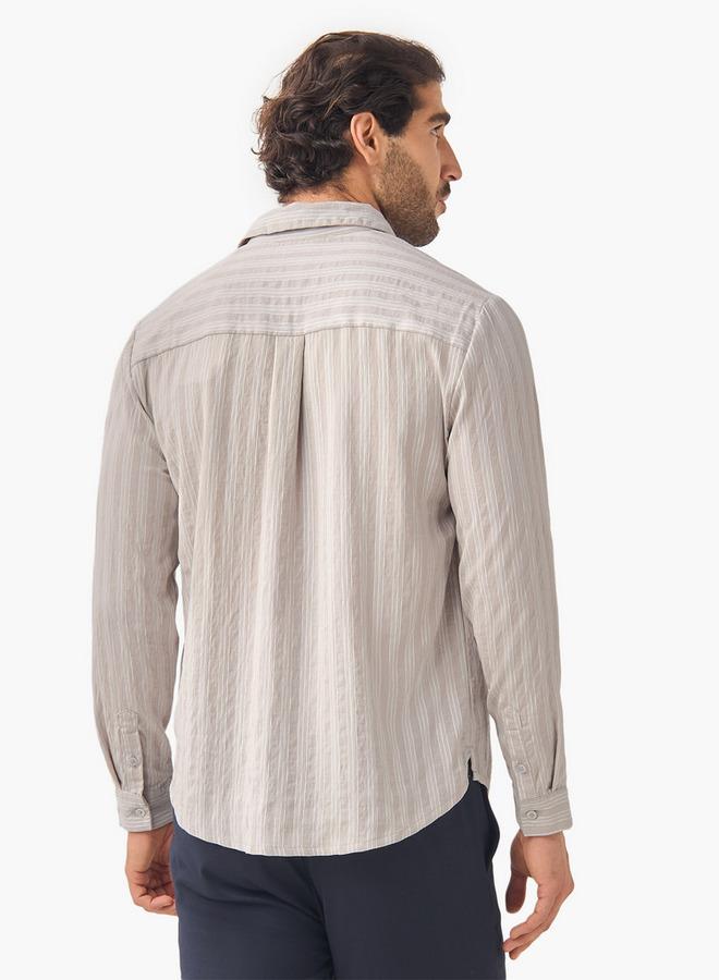 ايكونيك قميص كلاسيكي مخطط بأكمام طويلة وياقة - Image 3