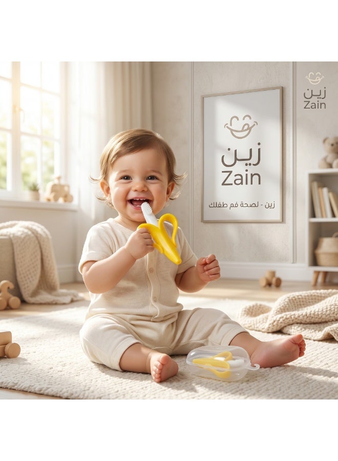 زين عضاضة وفرشاة أسنان الموز للأطفال من زين مع علبة تخزين صحية - سيليكون ناعم (لون عشوائي) - Image 2
