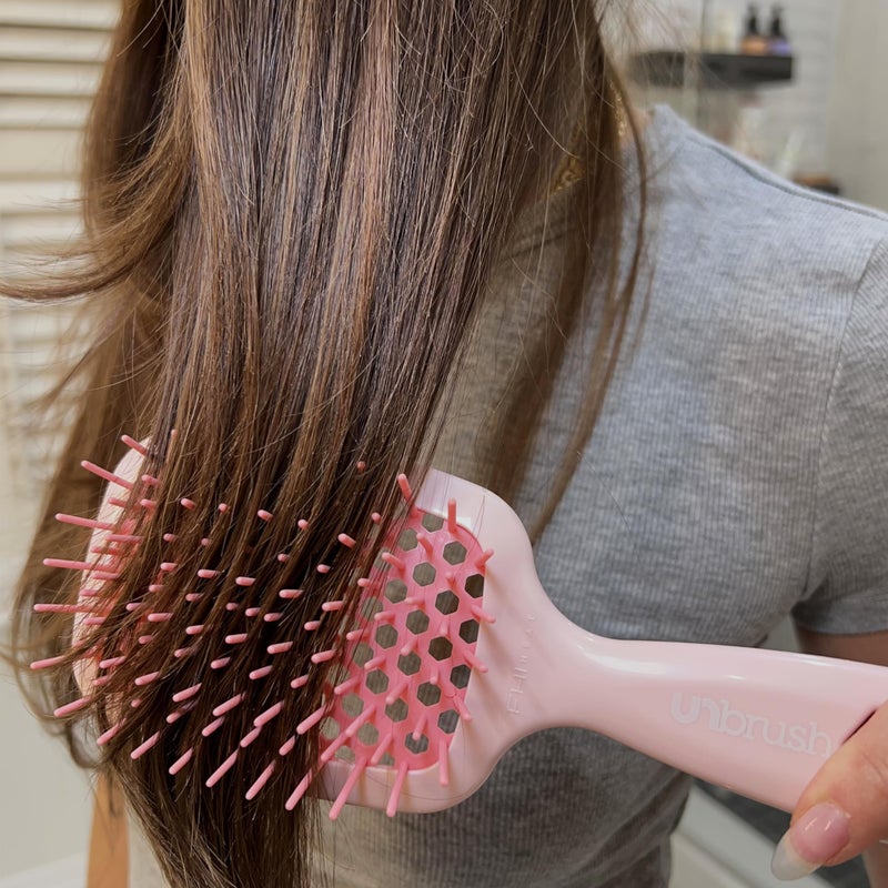 UNbrush FHI Heat UNbrush Detangling Brush for Pain-Free Brushing on All Wet or Dry Hair Types â€” Durable DuoFlex Anti-Static Bristles, Lightweight Handle, Vented Hair Brush, Peony Light Pink - Image 3
