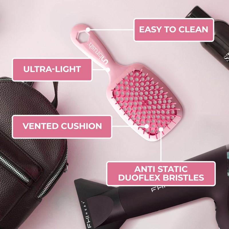 UNbrush FHI Heat UNbrush Detangling Brush for Pain-Free Brushing on All Wet or Dry Hair Types â€” Durable DuoFlex Anti-Static Bristles, Lightweight Handle, Vented Hair Brush, Peony Light Pink - Image 5
