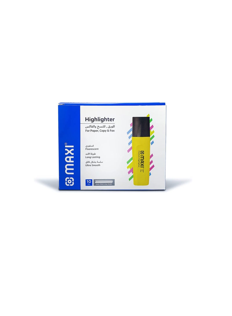 Maxi Maxi Super Fluorescent Premium Highlighter Box Of 10Pc Yellow  - Image 1