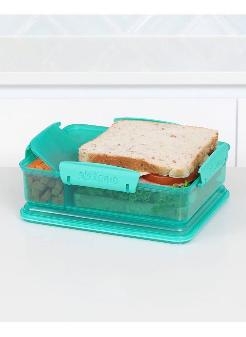 Sistema Snack Attack Duo 975ml Green Lunch Box with Dual Compartments, Easy Lock Clips, BPA Free Food Storage Container for Snacks, Sandwiches & Meal Prep, Reusable Lunch Box Made in New Zealand - Image 3