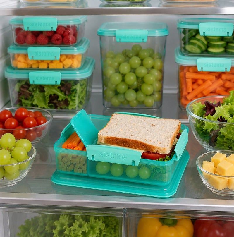 Sistema Snack Attack Duo 975ml Green Lunch Box with Dual Compartments, Easy Lock Clips, BPA Free Food Storage Container for Snacks, Sandwiches & Meal Prep, Reusable Lunch Box Made in New Zealand - Image 4
